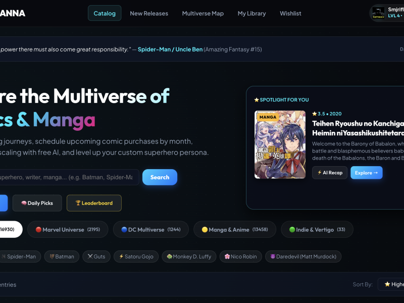 Gamified, AI-Powered Comic and Manga Tracking Hub 1 Screenshot 2026 08 24 at 12.50.21